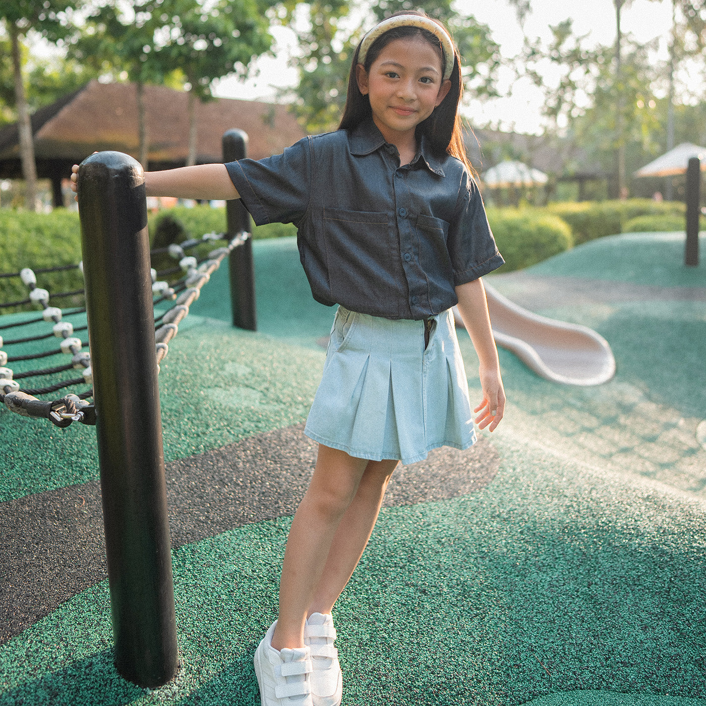 Pleat Denim Skort