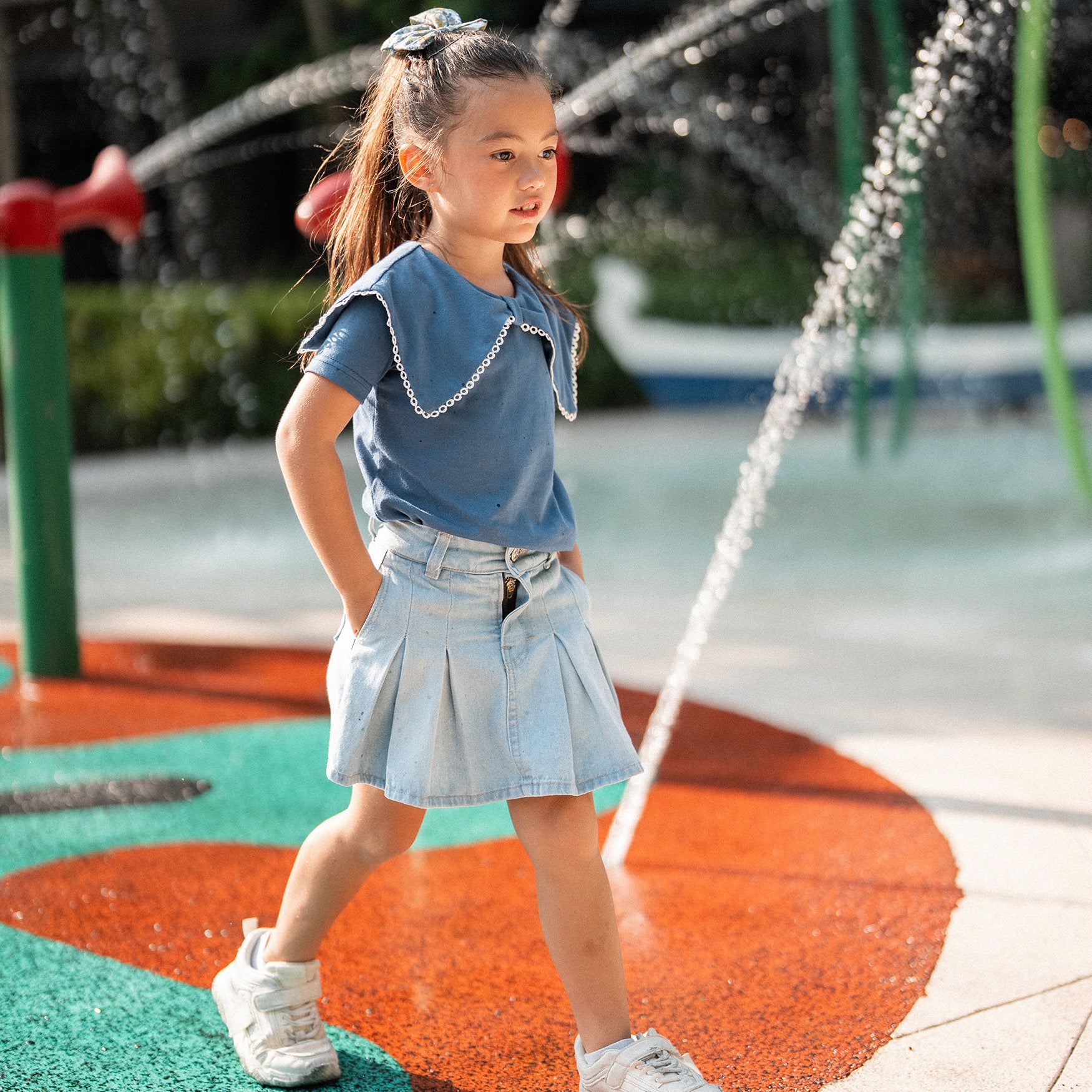 Pleat Denim Skort